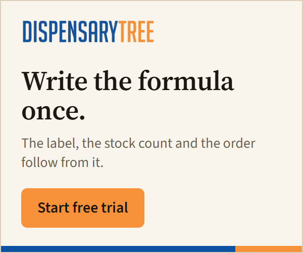 Dispensary Tree banner, Write the formula once.