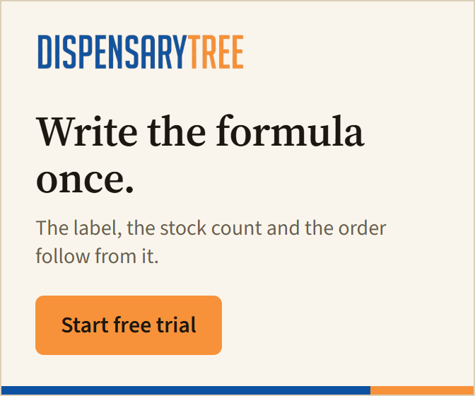 Dispensary Tree banner, Write the formula once.