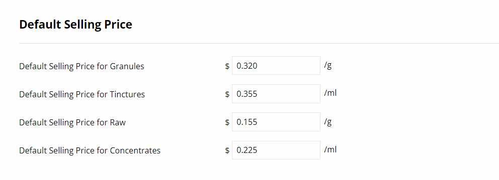 default selling price