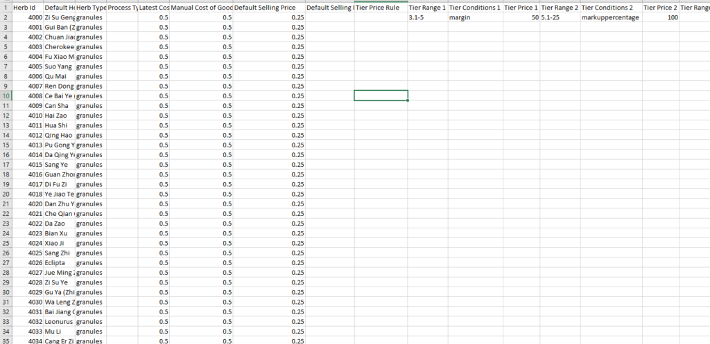 Export Pricing Result