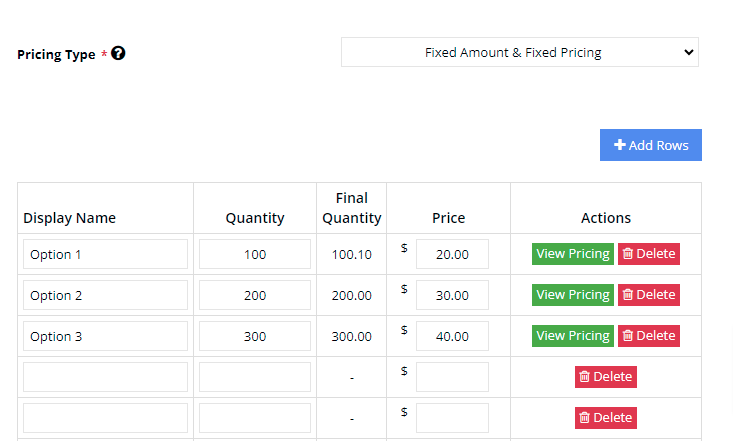 fixed amount fixed Pricing