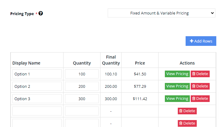 fixed amount variable pricing