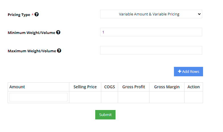 variable amount variable pricing