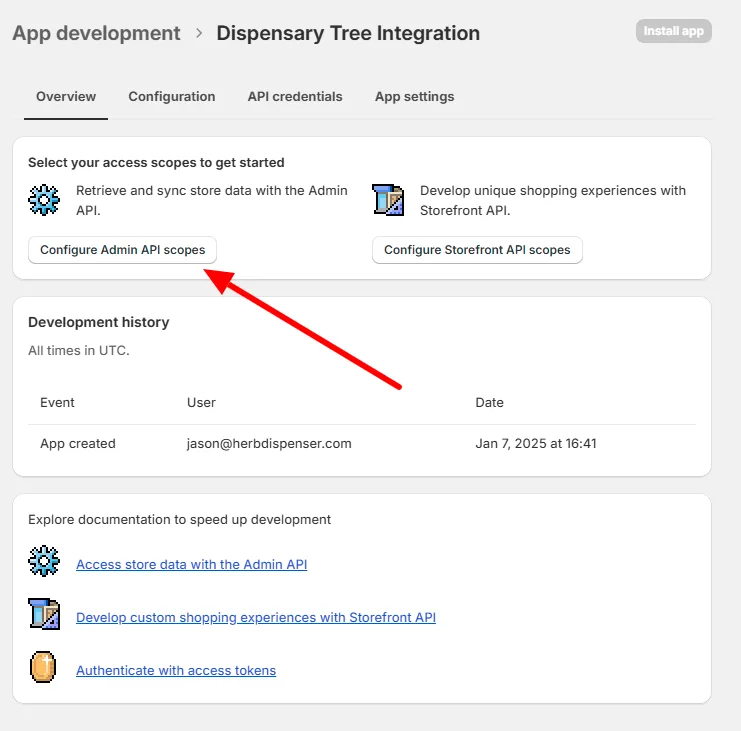click on configure admin api scopes