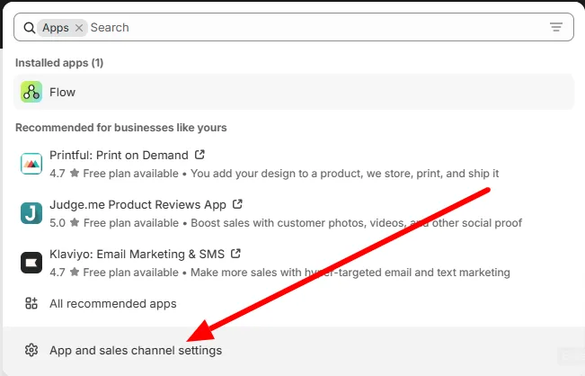 select app and sales channels link