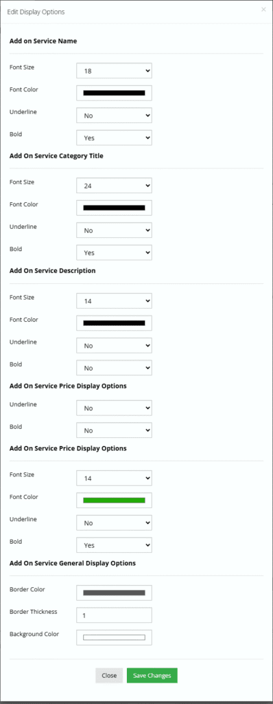 General Settings 9 Add on services styling