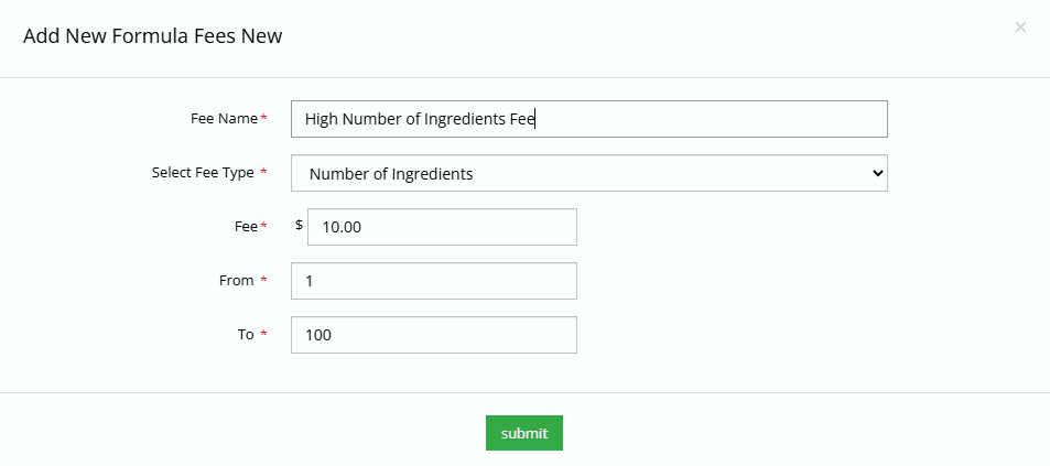 Formula Pricing Options 2 Number of Ingredients Fee