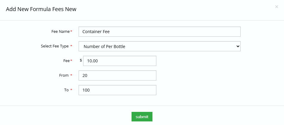 Formula Pricing Options 3 container fee