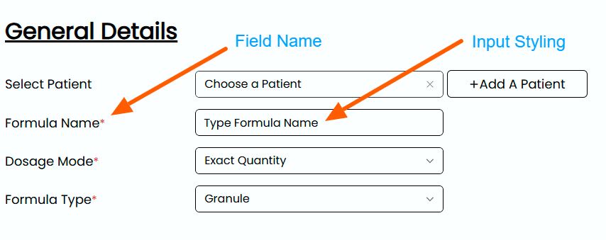 General Details 2 field name and input styling options