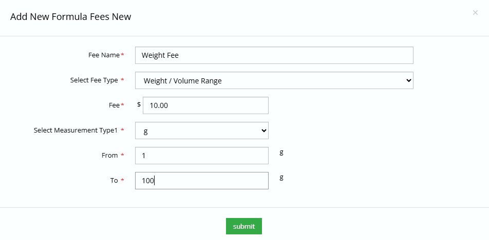 Formula Pricing Options 1 weight or volume fee