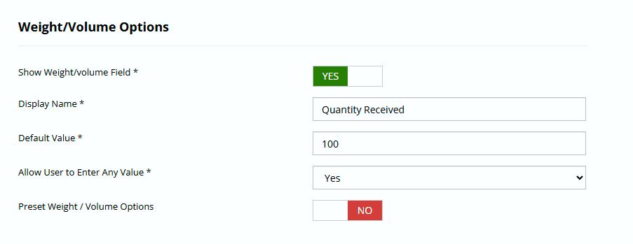 Total Quantity Dosage Mode 4 weight volume options